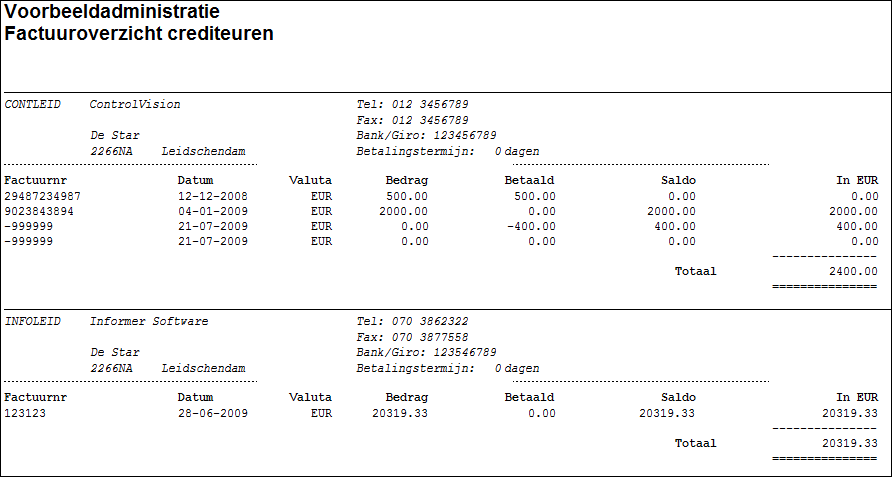 OverzichtFactuuroverzichtCrediteuren